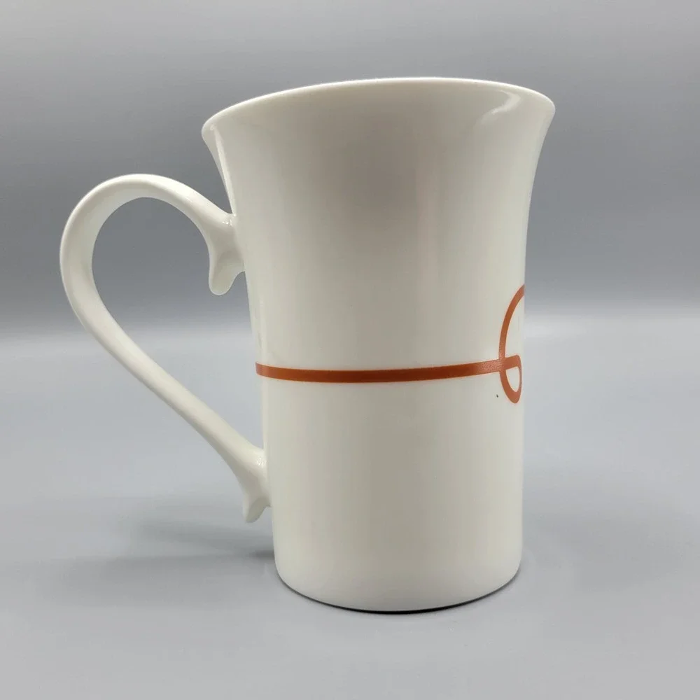 Starbucks Tall Coffee Tea Mug Cup 11oz Victorian Diamond Scroll White and Orange